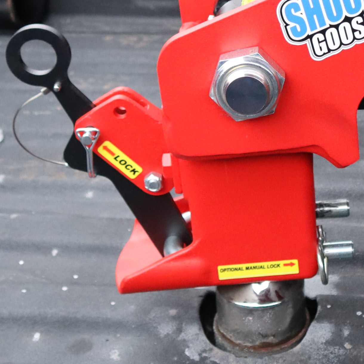 Patented Shift Lock Gooseneck Coupler - Dual Latching - See If Its Locked at a Glance - Shown in Locked Position