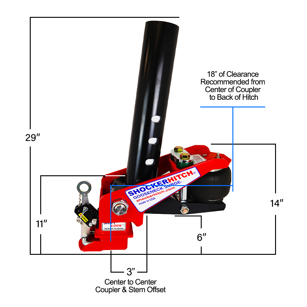 Shocker Gooseneck Surge Air Hitch & Coupler Dimensions Diagram Guide