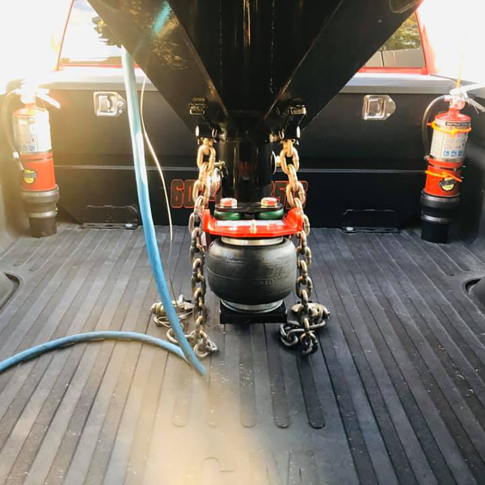 Shocker Gooseneck Surge Air Hitch & Coupler Installed - Rear View
