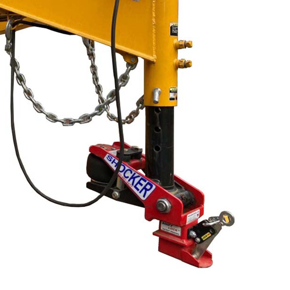 Shocker Gooseneck Surge Air Hitch & Coupler on Sure-Trac Trailer (Round Stem - Angled Pin)