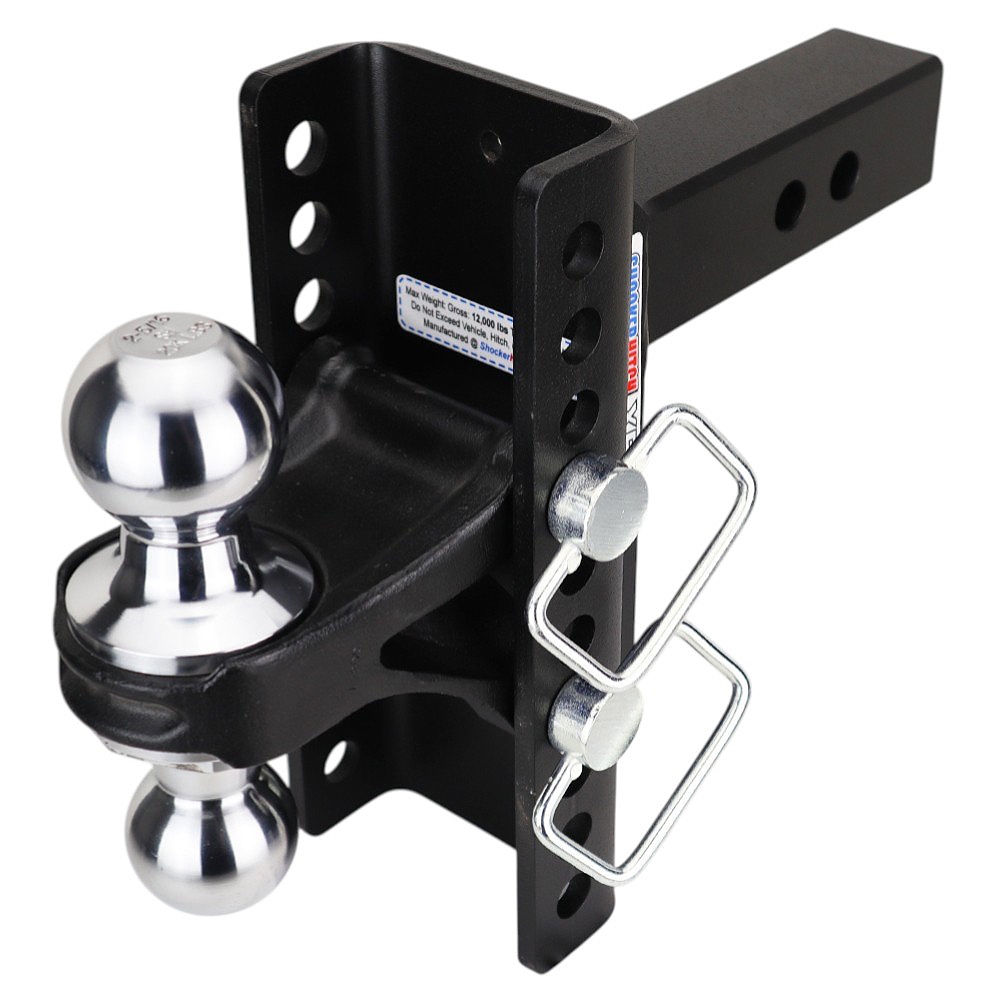 Shocker XR Channel Drop Hitch - Chrome Combo Balls - Fits 2" Receiver - 10 Hole Frame