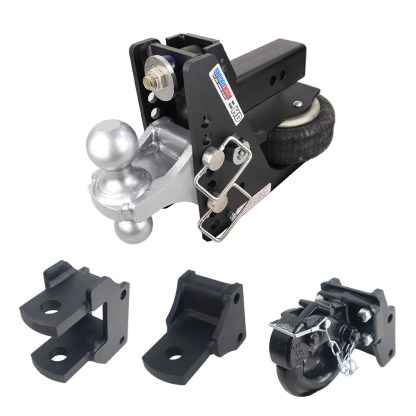 Shocker 20K Max Black HD Air Bumper Hitch Farm Mount Towing Kit with Pintle Hook, Clevis Pin, Standard Drawbar and Silver Combo Ball Mount - 2-1/2" Shank