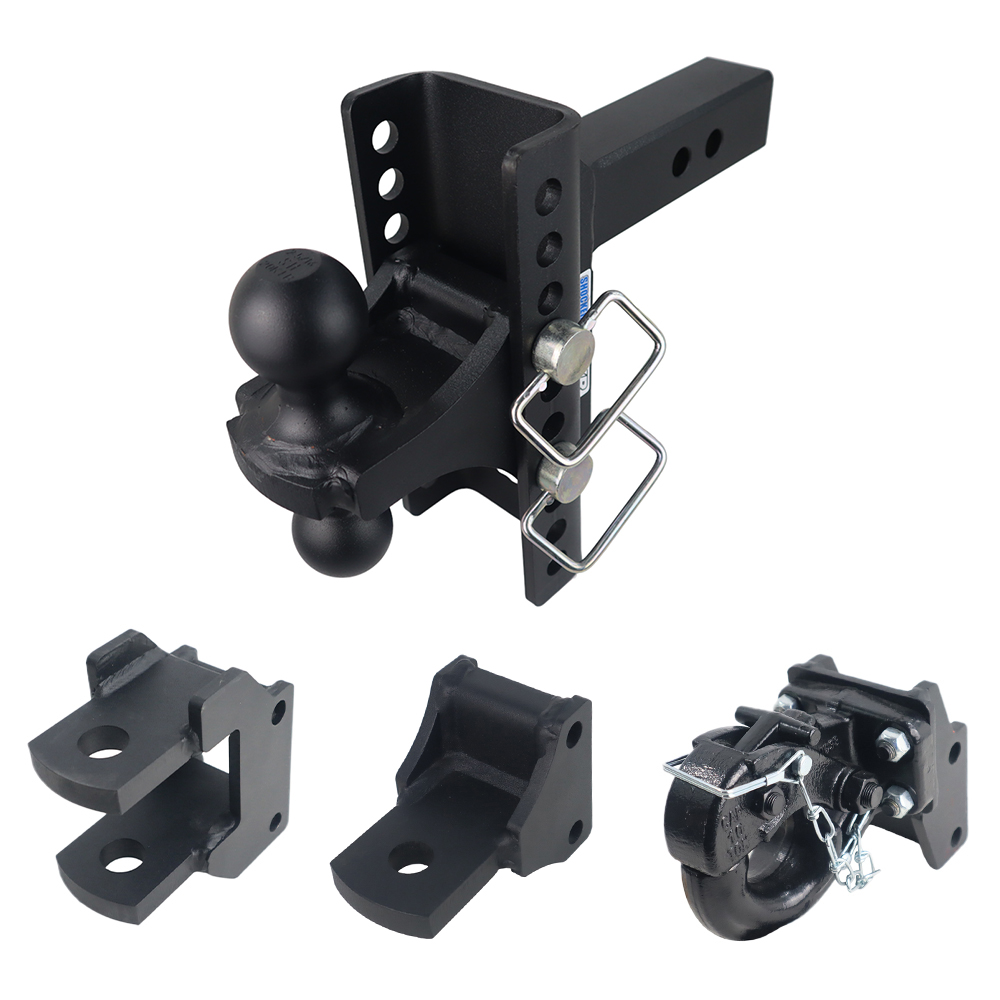 Shocker XR Adjustable Farm Mount Towing Kit with Pintle Hook, Clevis Pin, Standard Drawbar and Black Combo Ball Mount - 2" Shank (10 Hole Channel)