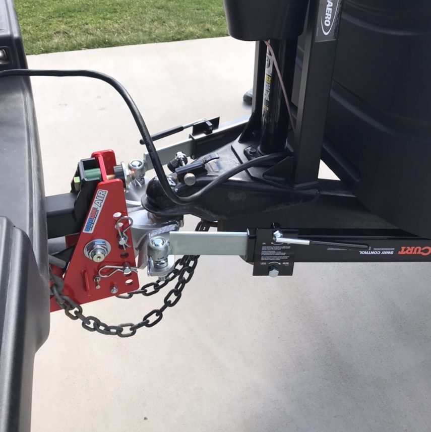 Two Frction Sway Arm Bar Kits shown on Shocker Air Hitch with Combo Ball with Sway Tabs Installed with Friction Sway Arms (sold separately)
