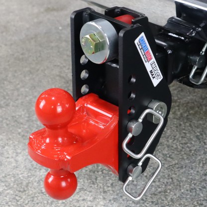 Shocker 20K Impact Max Cushion Hitch with Red Combo Ball Mount (Dropped Position - Installed)