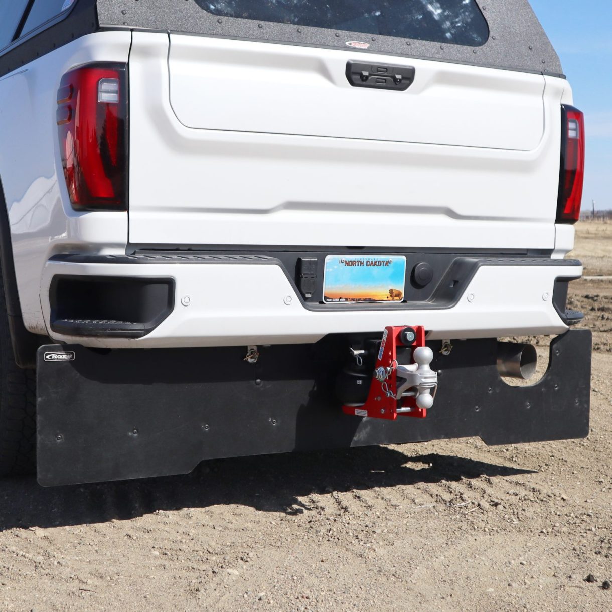Quick Clip Commercial Grade Tow Flaps on Duramax (Shown with Shocker Hitch)