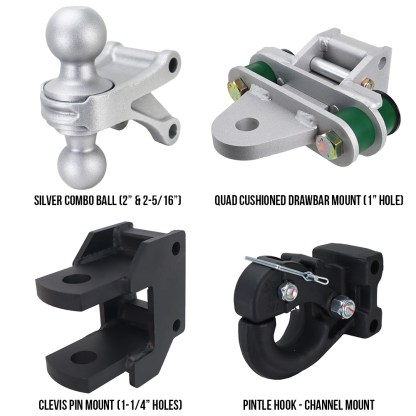 Shocker Hitch Farm Kit Mounts - (Silver Combo Ball, Quad-Cushion Drawbar, Clevis Pin, Pintle Hook) SH-FTK2