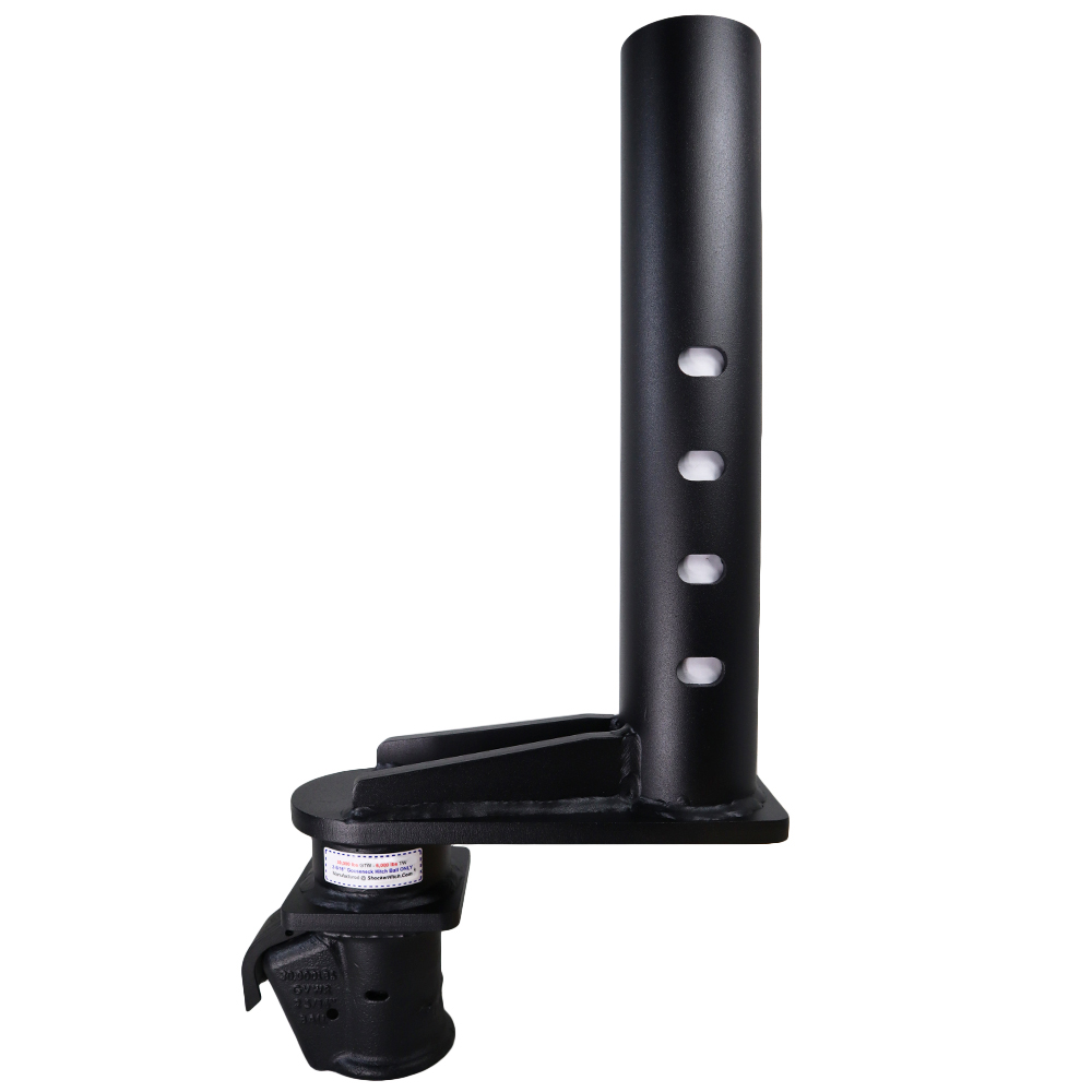 Shocker 30K Gooseneck Stem & 9" Offset EZ Latch Demco Coupler - Round - Angled Pin Holes - Black