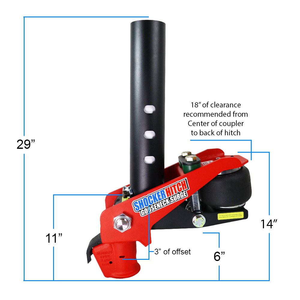 Shocker 30K Gooseneck Surge and Demco Coupler - Diagram & Dimensions