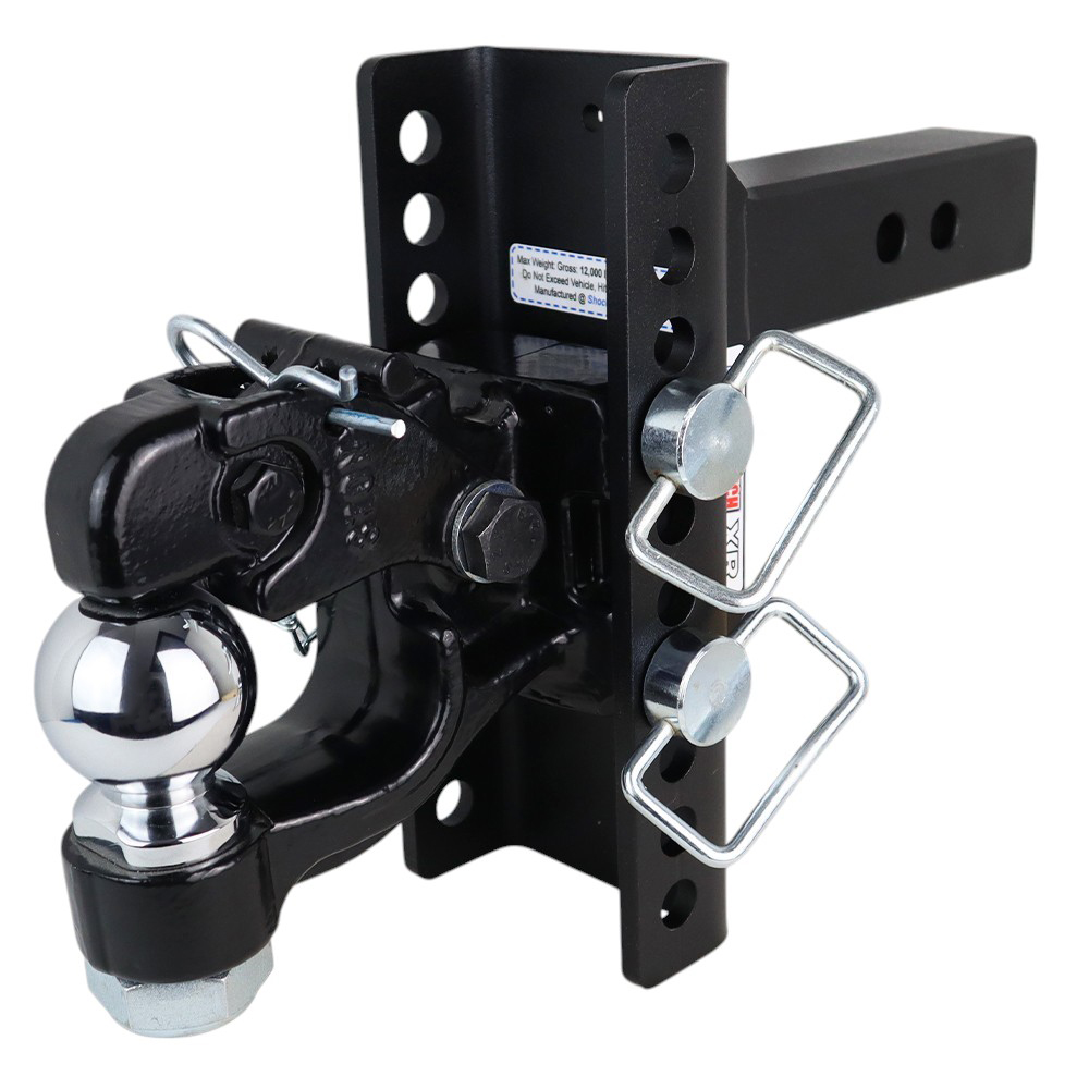 Shocker XR Adjustable Hitch with Channel Pintle & 2-5/16" Ball Combo Mount - 10-Hole Channel - For 2" Receiver