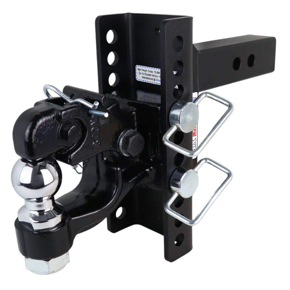 Shocker XR Adjustable Hitch with Channel Pintle & 2" Ball Combo Mount - 10-Hole Channel - For 2" Receiver