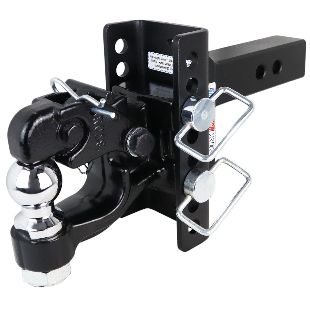 Shocker XR Adjustable Hitch with Channel Pintle & 2" Ball Combo Mount - 8-Hole Channel - For 2" Receiver