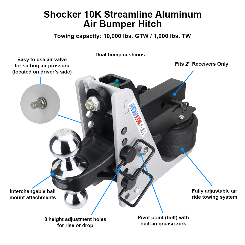 Aluminum Air Ride Receiver Hitch Features - Diagram - Specifications