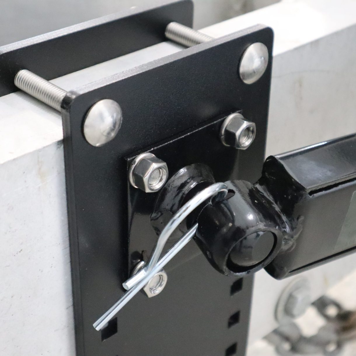 Close Up of Shocker Clamp on Frame Mount (Shown with Sway Arm and Ball Attached)