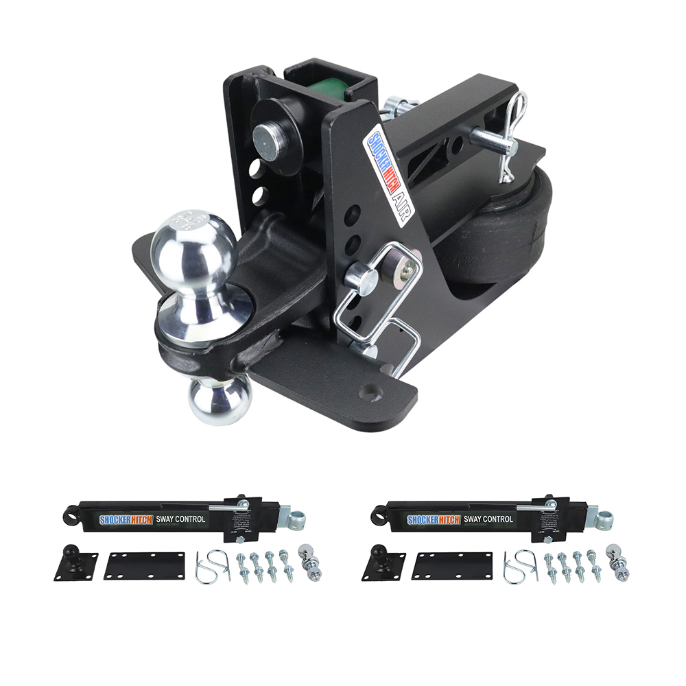 Shocker 14K Max Black Air Hitch Chrome Combo Ball & Sway Control Towing Kit - 2" Receiver