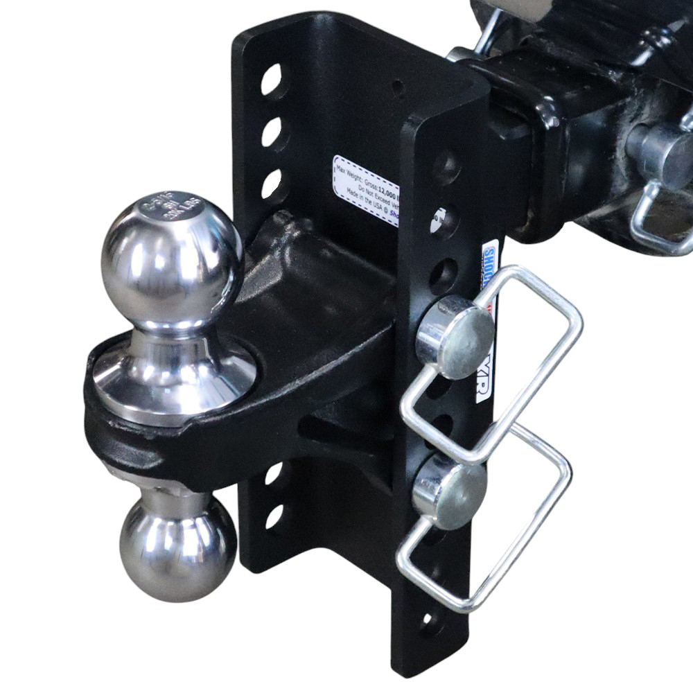 Shocker XR Channel Drop Hitch - Chrome Combo Balls - Installed - 10 Hole Frame